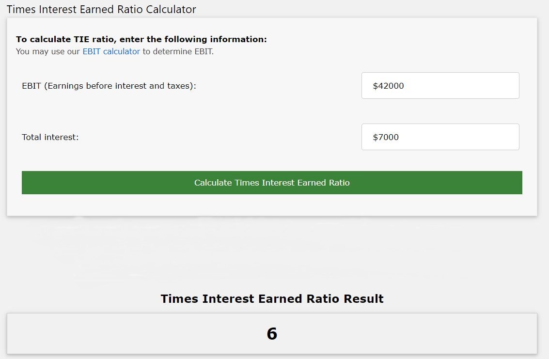 Times Interest Earned Ratio Calculation Example